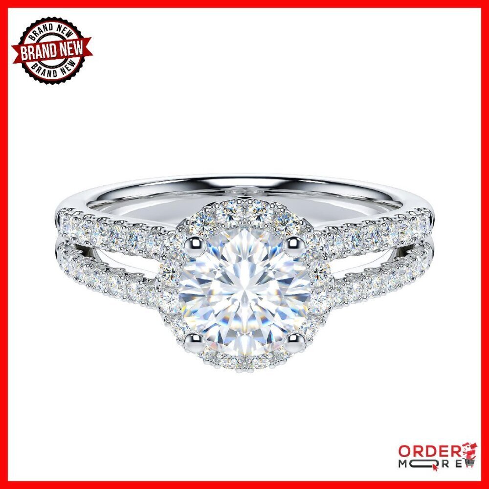Sterling Silver 1CT Moissanite Halo Promise Ring Size 7